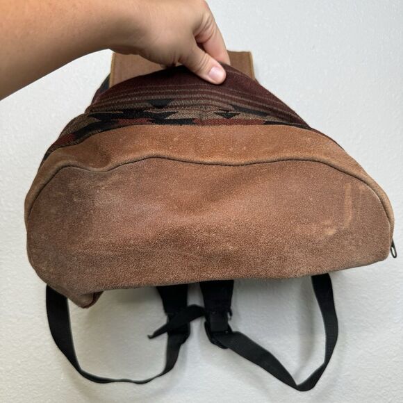 Rare Vintage 90s Jansport Made in USA Leather Bottom Backpack Aztec Tribal Print - Picture 4 of 5